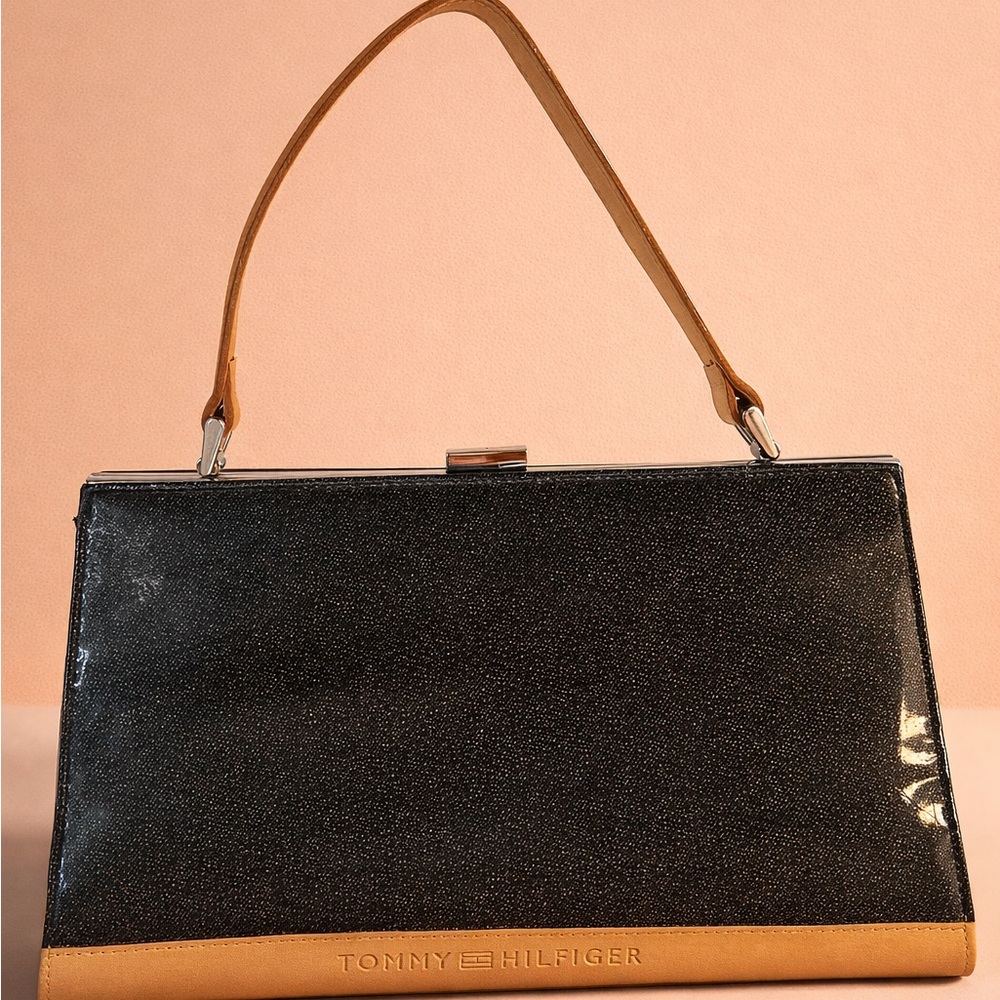 Tommy Hilfiger Black Satchel with Tan Trim and Handle